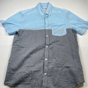 Original Penguin Colorblock Short Sleeve Button Down Shirt Mens Medium Blue Gray